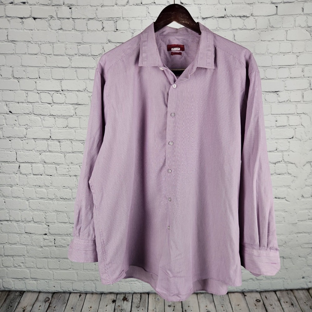 Alfani Stretch Dress Shirt Mens XL 17.5 34/35 Purple Red Micro Check Easy Care